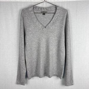 Charter Club Cashmere Sweater Gray Ruffle Neck Capsule Quiet Luxury Minimalist